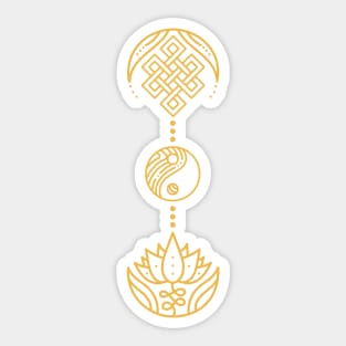 Spiritual Symbols - Yin Yang - Lotus - Unalome - Gold Sticker